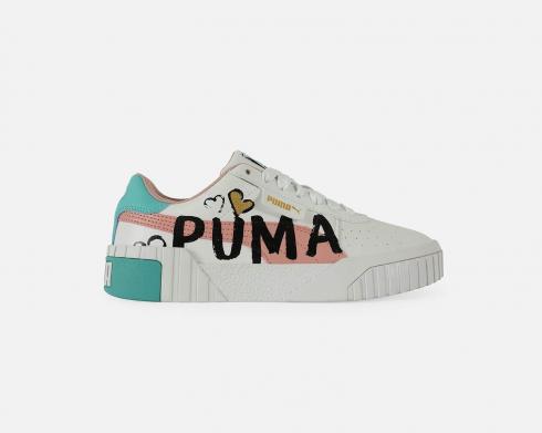 Puma Cali Pure White Rose Gold Valentines Green Black 373038-02