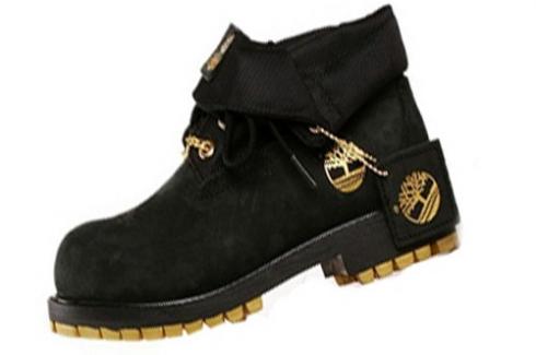 Timberland Roll Top Boots Black Gold Mens